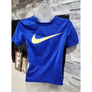Nike T Shirt Youth Boys Med Dri Fit Blue Swoosh Logo Graphic Performance Active